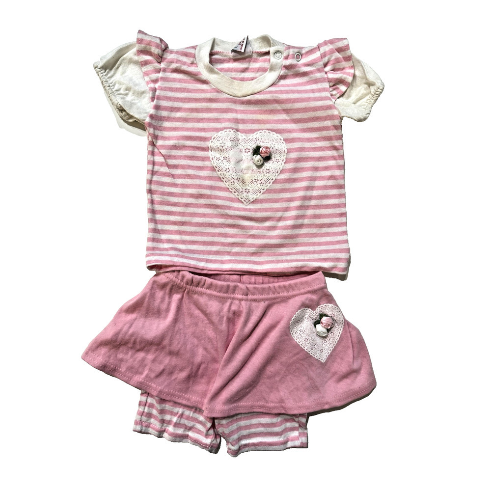 Vintage Camptown Baby Girls 24 Mo Set Pink White‎ Striped Shirt Skirt 80/90s USA